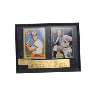 Vintage The Iron Men - Cal Ripken Jr. & Lou Gehrig Baseball Cards on Plaque